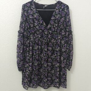 Divided Black and Purple Floral Mini Dress